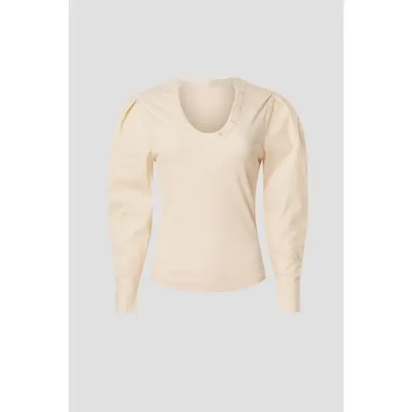 AREA STARS Off White Knit Sweater Scoop Neck Puff Long Sleeves Sweater Size M - Picture 3 of 10